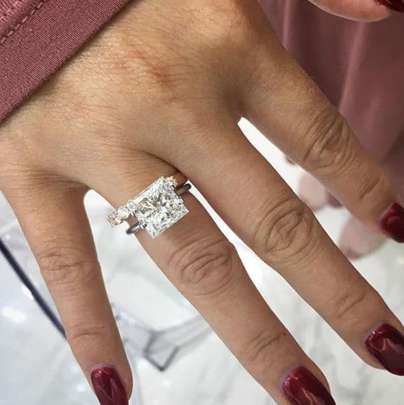 Princess cut diamond ring with wedding band