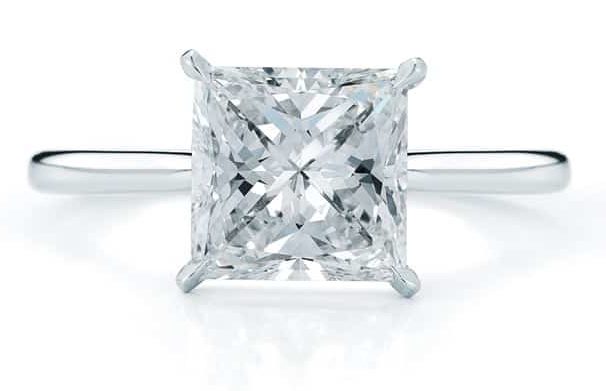 Princess cut in solitaire ring setting