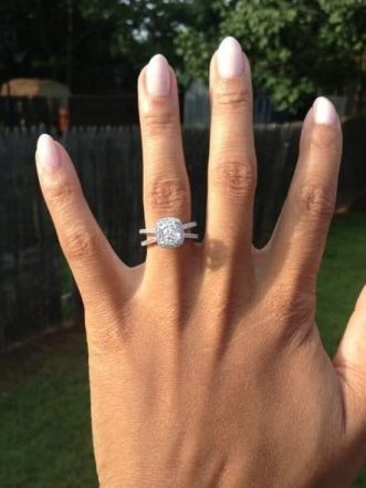 Cushion cut diamond with halo and split shank